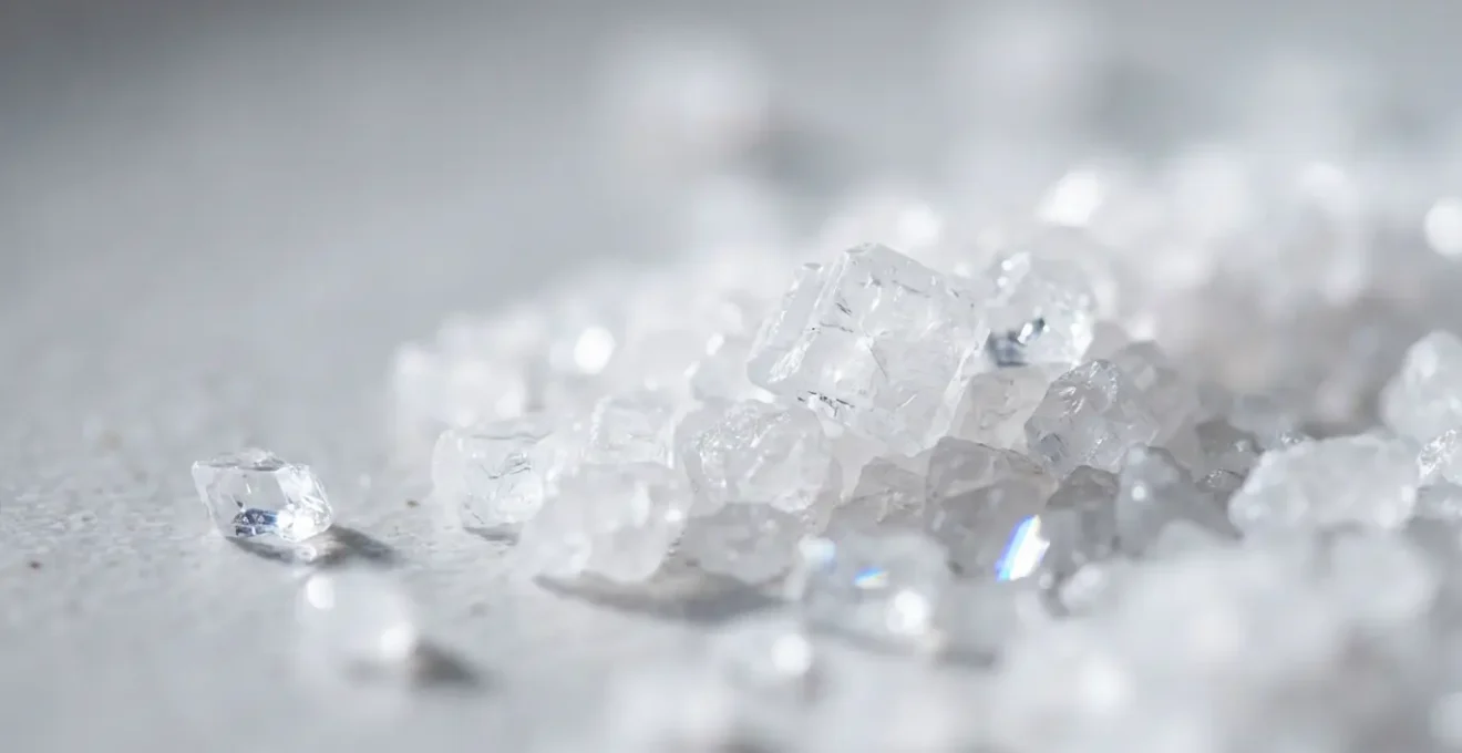 Dettaglio macro di cristalli di sale grosso con texture naturale