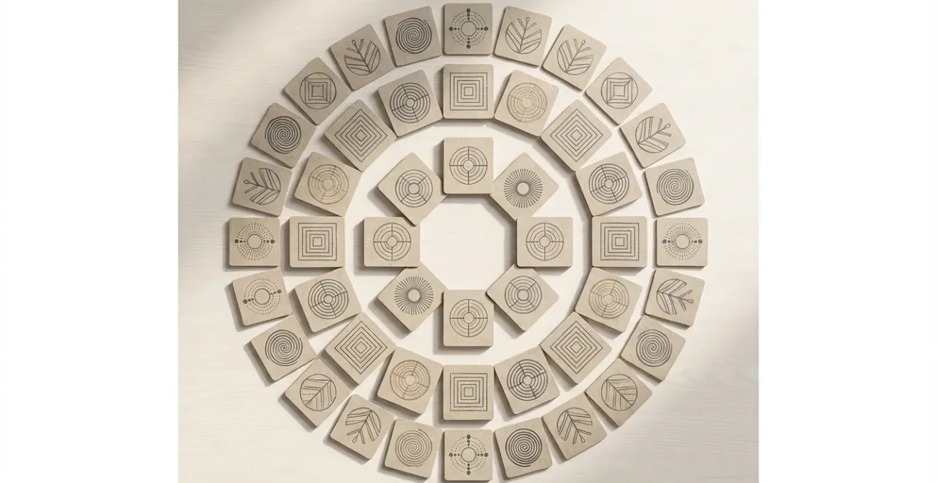 Carte simboliche disposte in cerchio con ombre sfumate