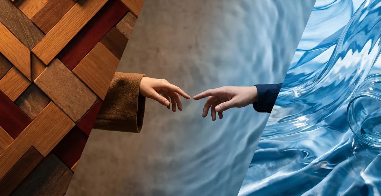 Coppia che rappresenta l'equilibrio dinamico tra stabilità e libertà attraverso elementi simbolici