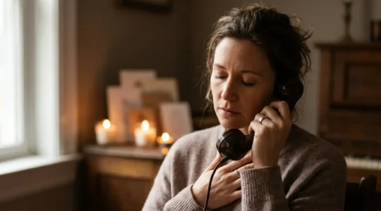 Donna con telefono in consultazione emotiva con cartomante