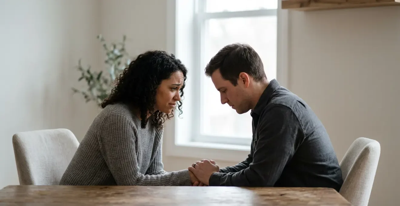 Due persone sedute che conversano in ambiente intimo con luce naturale