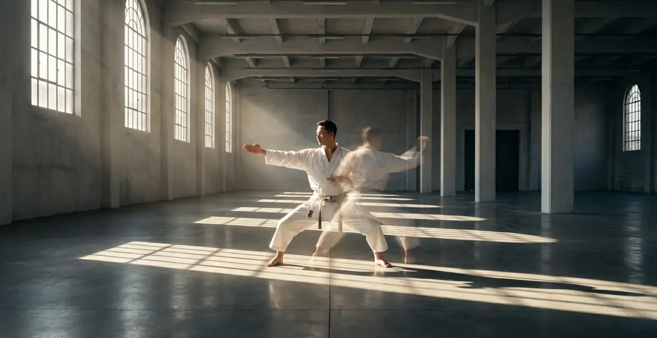 Figura atletica semitrasparente con doppio energetico luminoso in movimento