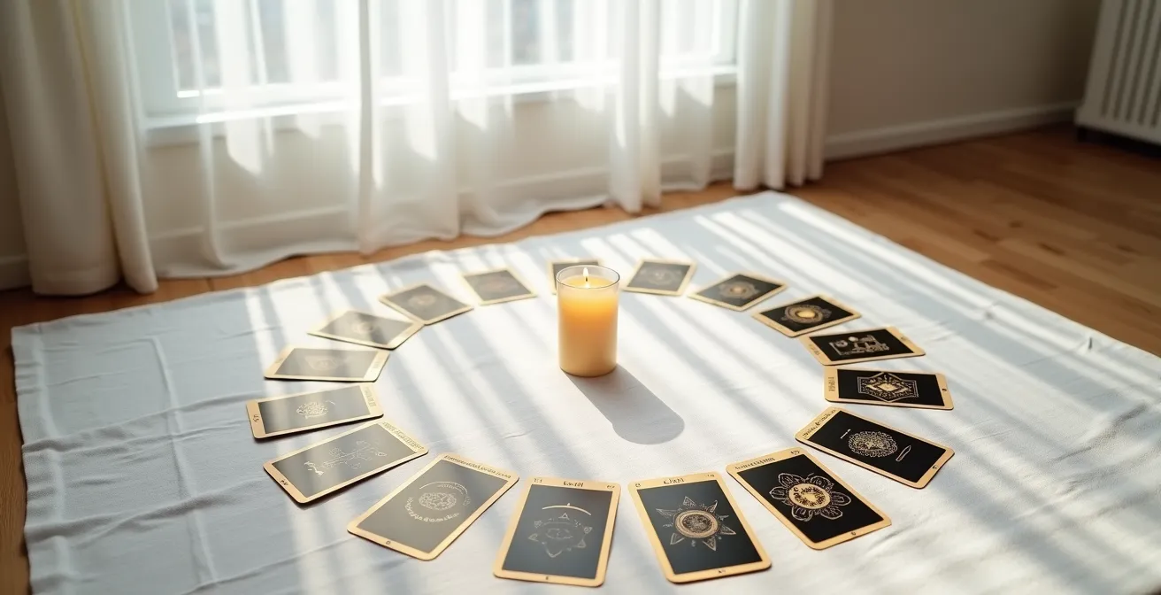 Disposizione circolare di 12 carte dei tarocchi con metodo del respiro circolare