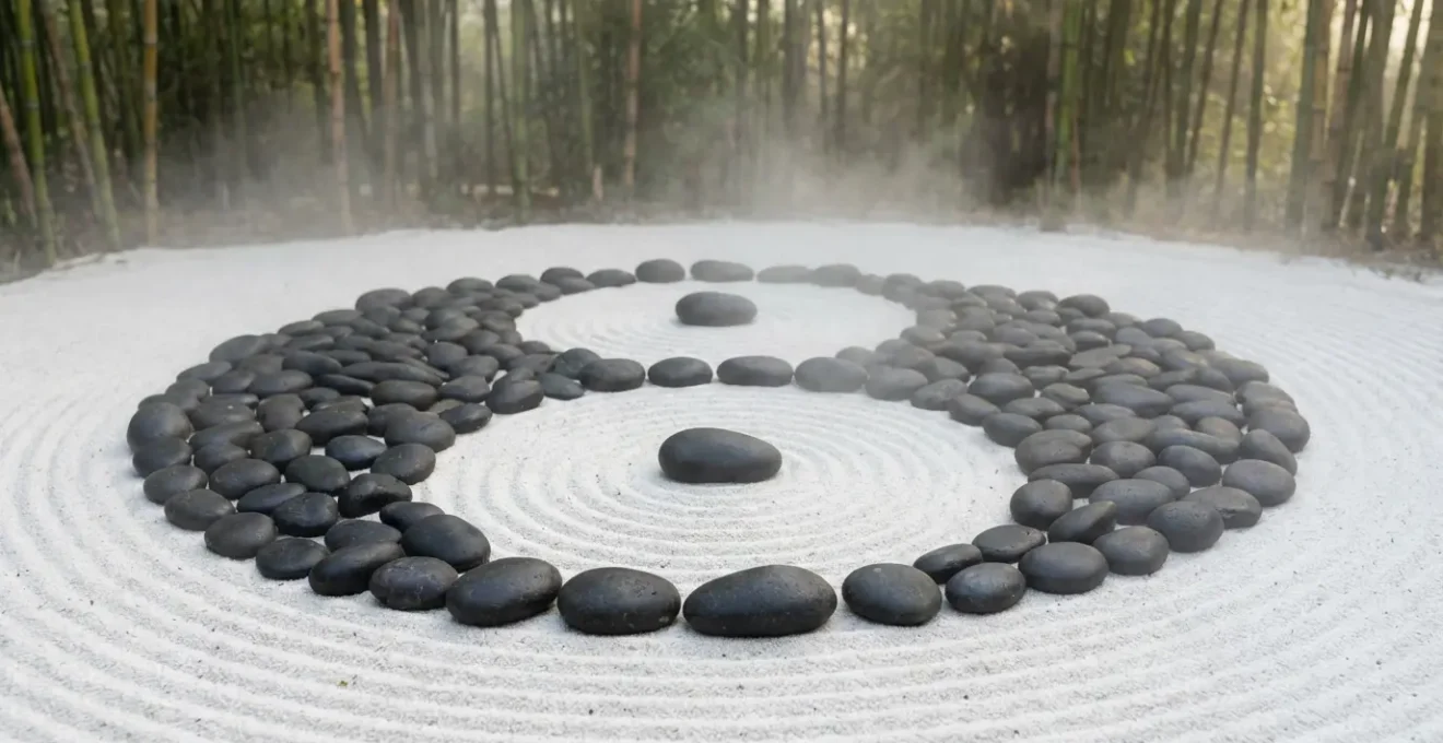 Simbolo taoista di equilibrio energetico con elementi naturali