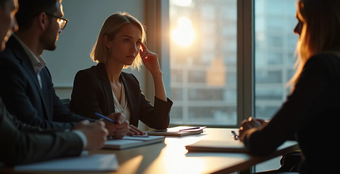 Professionista che utilizza l'intuizione durante una riunione aziendale
