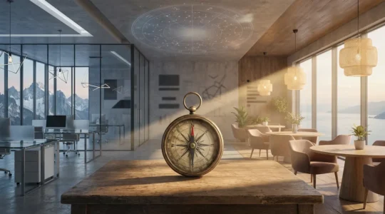 Rappresentazione simbolica del Medio Cielo astrologico con elementi del Capricorno e Cancro per la guida professionale