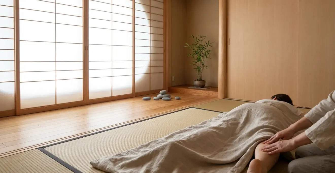 Trattamento shiatsu del meridiano dello stomaco per alleviare il gonfiore post-pranzo