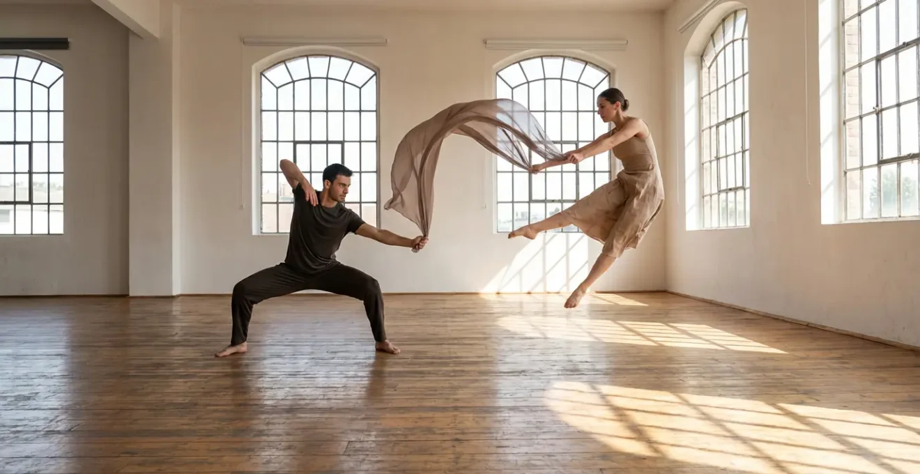 Due figure che danzano insieme mantenendo spazi individuali in armonia