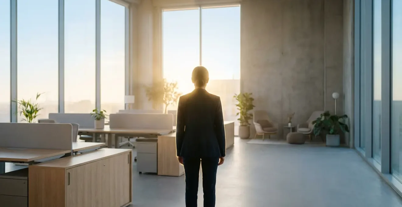 Ambiente d'ufficio con barriera energetica luminosa di protezione