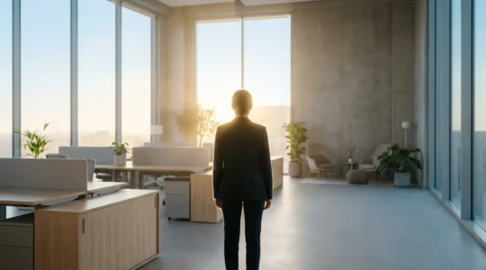 Ambiente d'ufficio con barriera energetica luminosa di protezione