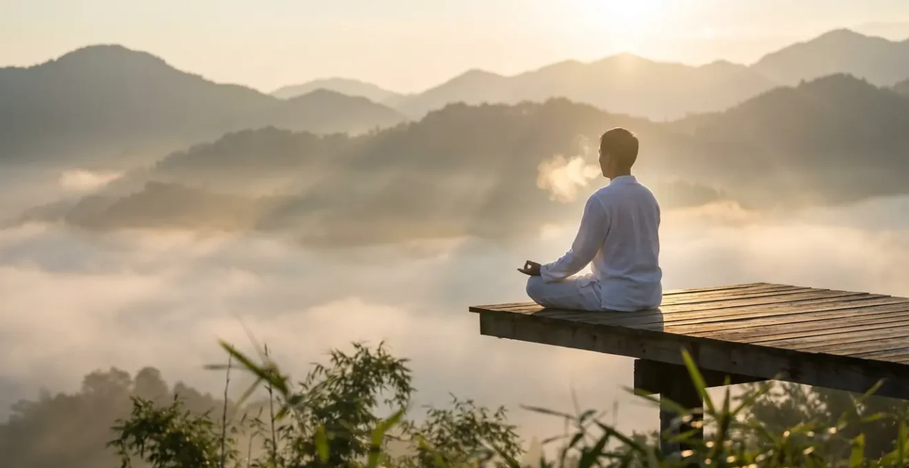 Persona in meditazione immersa nella natura che attiva la propria energia vitale