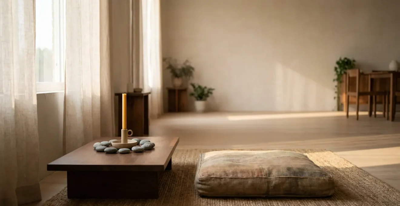 Ambiente domestico preparato per consulto di cartomanzia con elementi sacri