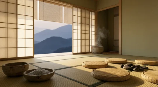 Composizione meditativa che rappresenta le antiche tecniche di guarigione giapponese per la longevità